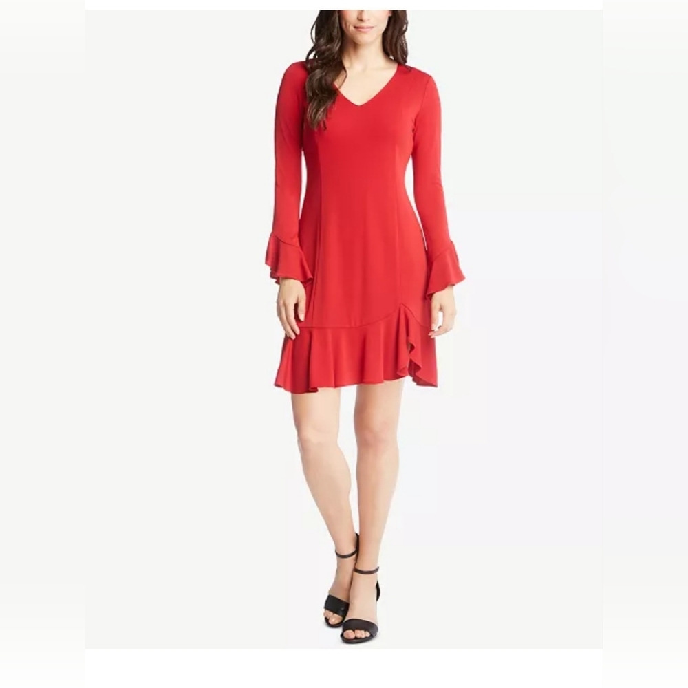 A-line Red Ruffle Dress